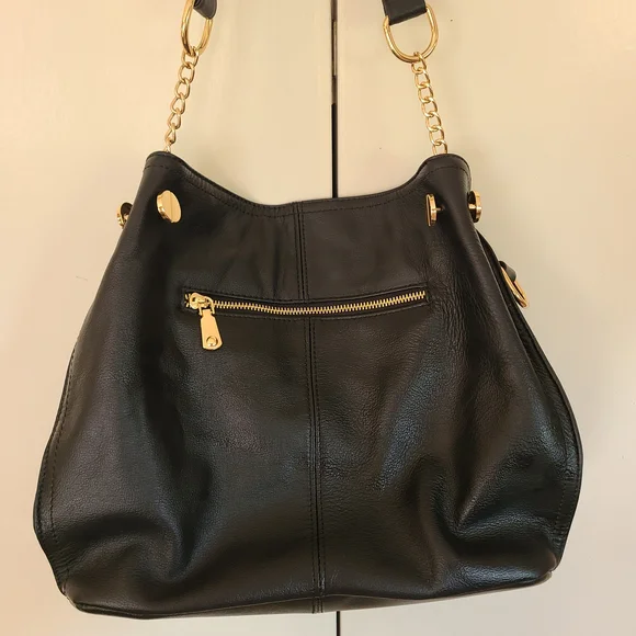 Jose Hess Signature Leather Hobo Bag – Black with Gold Hardware - Picture 7 of 12